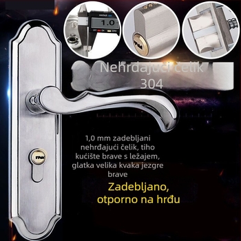 Brava za vrata od nehrđajućeg čelika 304, trodjelni set kvaka s bravom, unutarnja univerzalna kvaka, kvaka za drvena vrata
