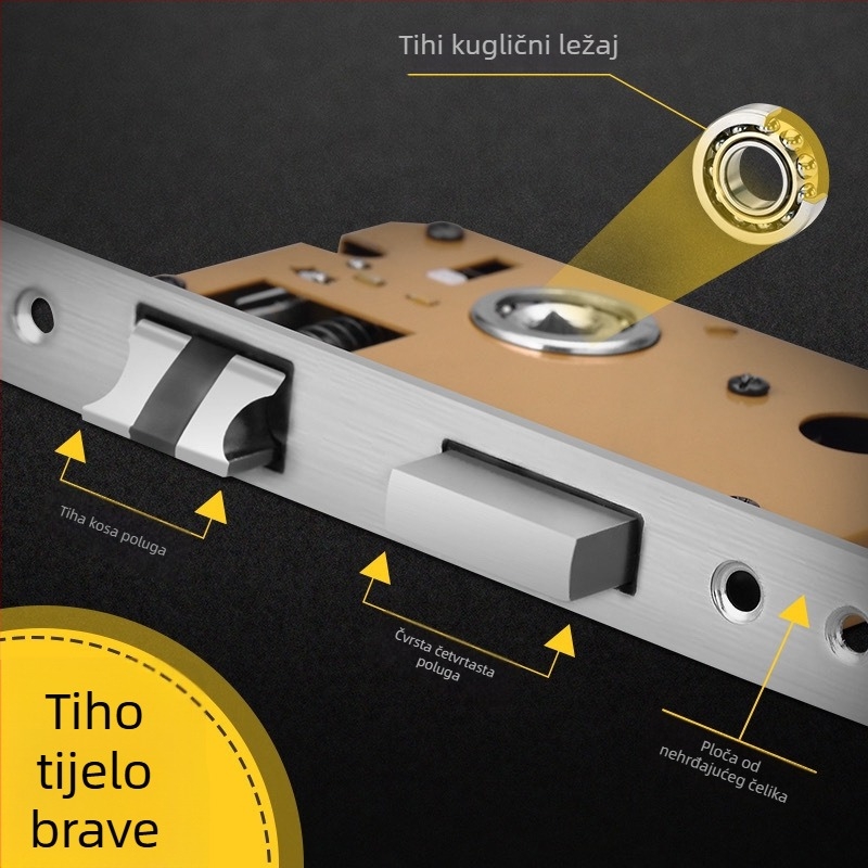 Brava za vrata od nehrđajućeg čelika 304, trodjelni set kvaka s bravom, unutarnja univerzalna kvaka, kvaka za drvena vrata