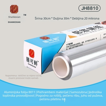 Folia od aluminija za prehrambenu upotrebu - rolna 30 cm × 5 m, 10 µm, otporna na visoke temperature, za roštiljanje i kuhanje na zraku (air fryer), komercijalna upotreba, biodegradabilno