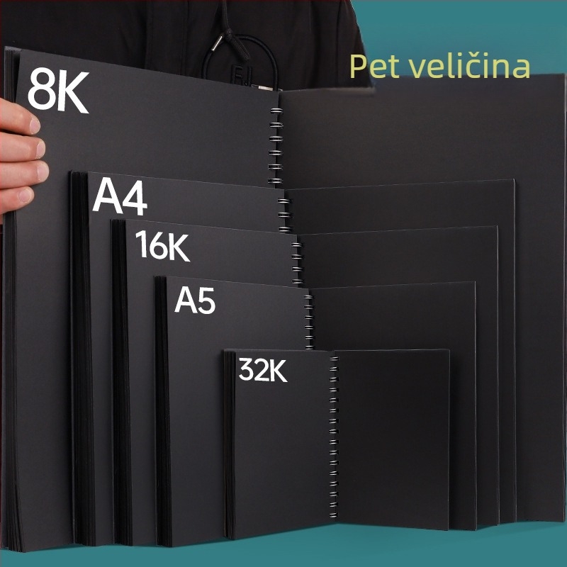 Otklopni foto-album s odvojivim listovima, A4 crne stranice, 16K ručno oslikane crne unutarnje stranice, DIY prstenasti povez, A5 foto-album za uspomene.