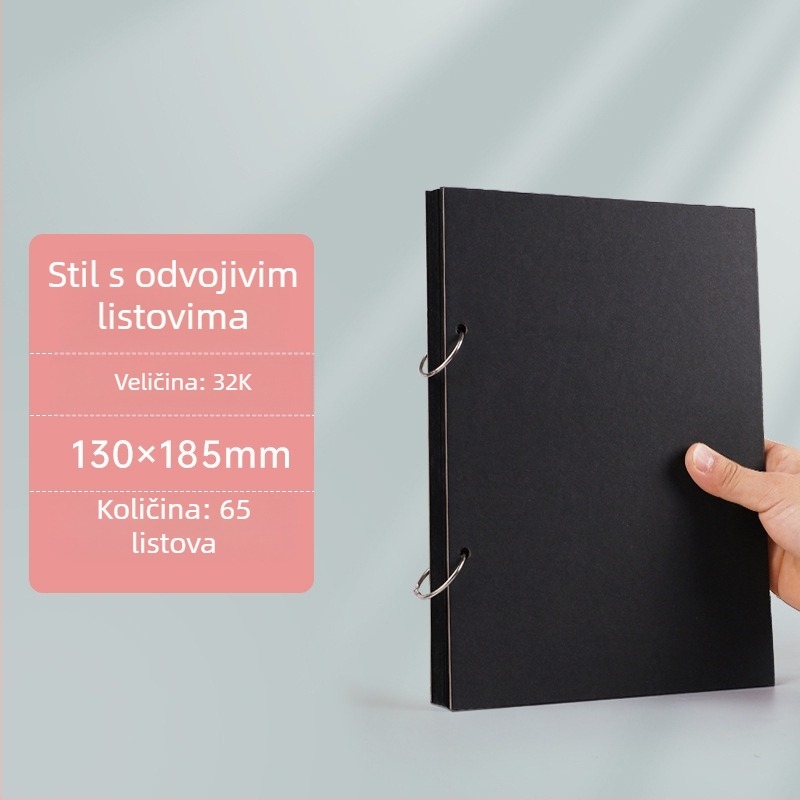 Otklopni foto-album s odvojivim listovima, A4 crne stranice, 16K ručno oslikane crne unutarnje stranice, DIY prstenasti povez, A5 foto-album za uspomene.