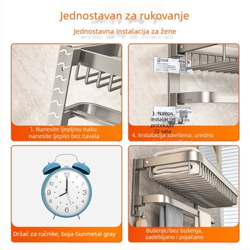 Aluminijski zidni organizator za kupaonicu za ručnike, sklopivi, bez bušenja, dvije razine
