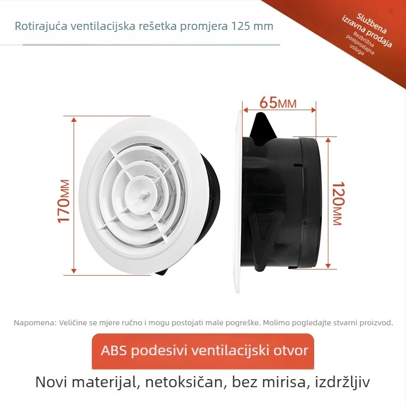 Okrugli podesivi unutarnji kuhinjski izlaz zraka, tih plastični kanal s teleskopskim dijelom