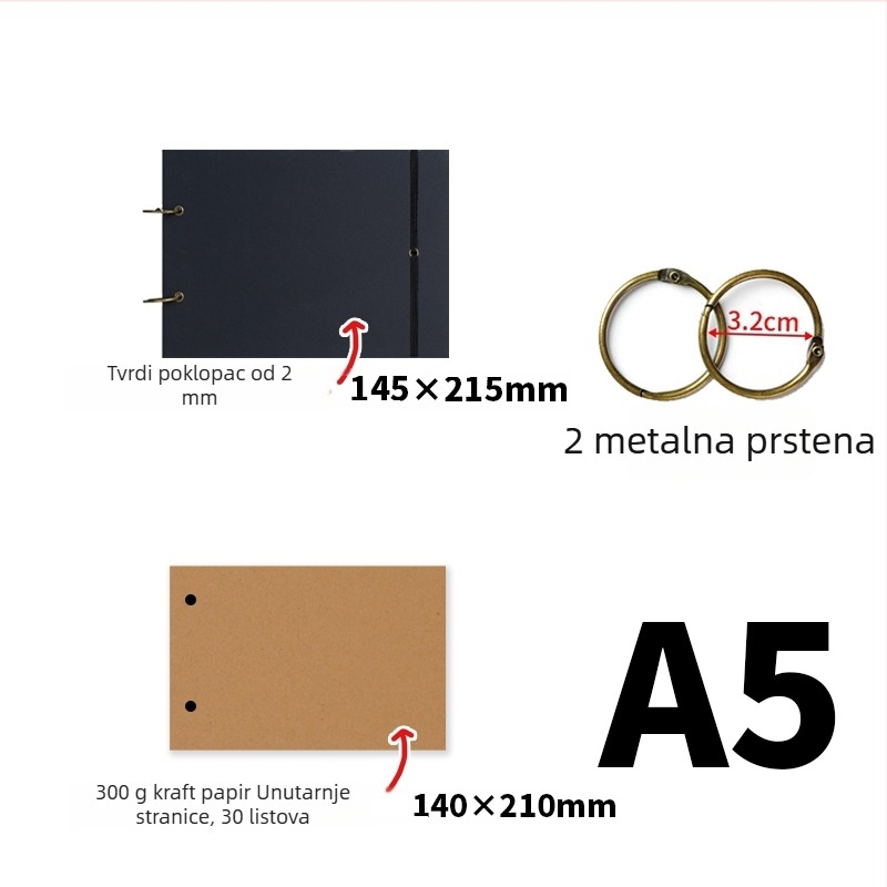Jednostavan retro ručno izrađeni DIY foto-album, debeli kraft papir, stranice za scrapbooking, album sjećanja A3