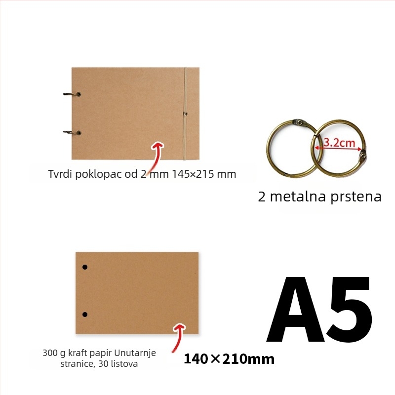 Jednostavan retro ručno izrađeni DIY foto-album, debeli kraft papir, stranice za scrapbooking, album sjećanja A3