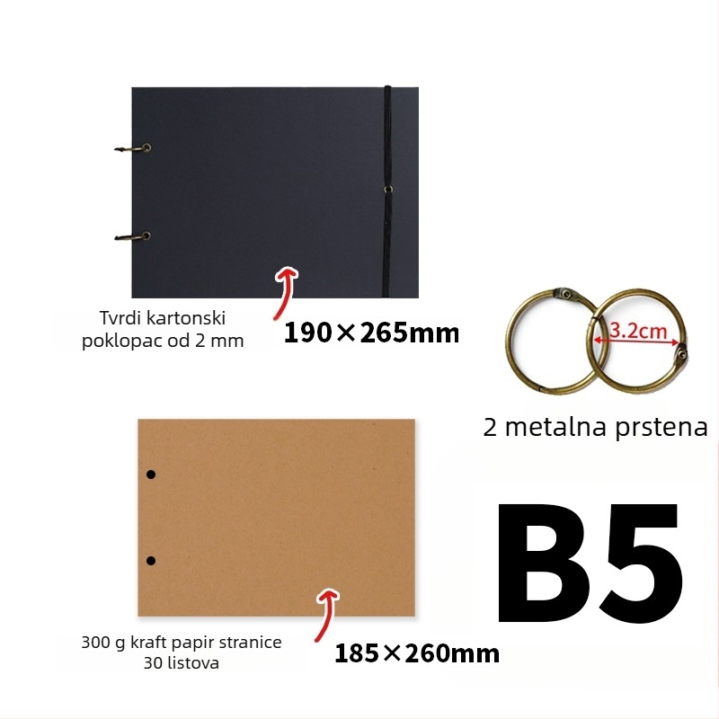 Jednostavan retro ručno izrađeni DIY foto-album, debeli kraft papir, stranice za scrapbooking, album sjećanja A3