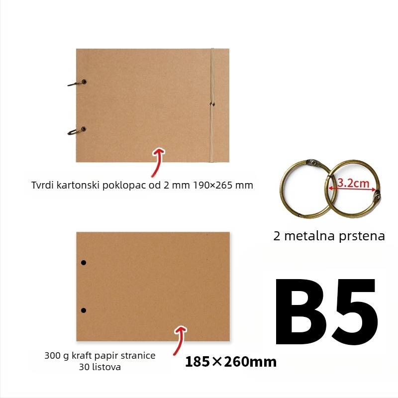 Jednostavan retro ručno izrađeni DIY foto-album, debeli kraft papir, stranice za scrapbooking, album sjećanja A3
