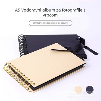 A5 vodoravni album s spiralnim povezom, korica od ručno izrađenog papira, DIY scrapbooking s mašnicom, 30 stranica