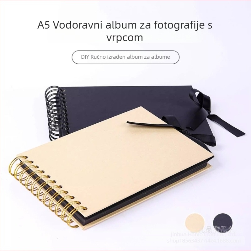 A5 vodoravni album s spiralnim povezom, korica od ručno izrađenog papira, DIY scrapbooking s mašnicom, 30 stranica