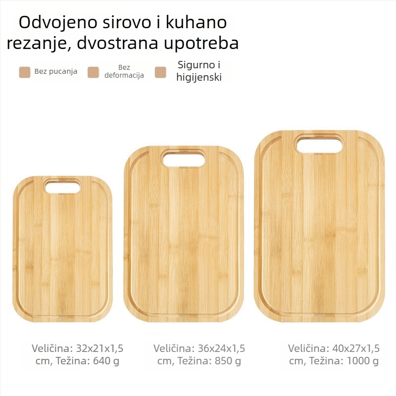 Dvostrana bambus ploča za rezanje za kućnu upotrebu, kineski stil kuhinje, debela bambus ploča za rezanje voća i povrća