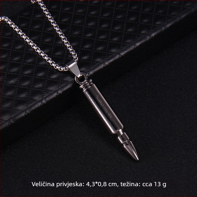 Unisex ogrlica od nehrđajućeg čelika za džemper, privjesak od čahure metka, geometrijski dizajn, duljina 61–70 cm