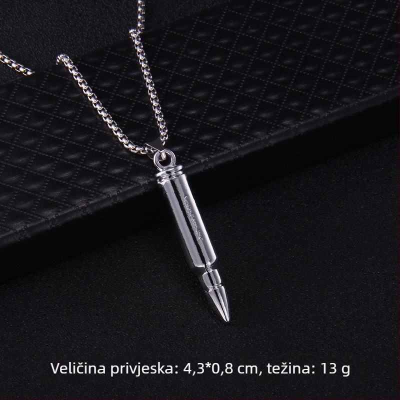 Unisex ogrlica od nehrđajućeg čelika za džemper, privjesak od čahure metka, geometrijski dizajn, duljina 61–70 cm