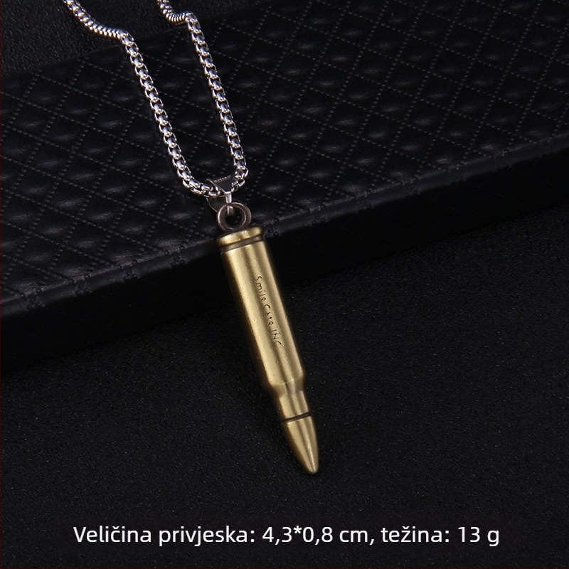 Unisex ogrlica od nehrđajućeg čelika za džemper, privjesak od čahure metka, geometrijski dizajn, duljina 61–70 cm