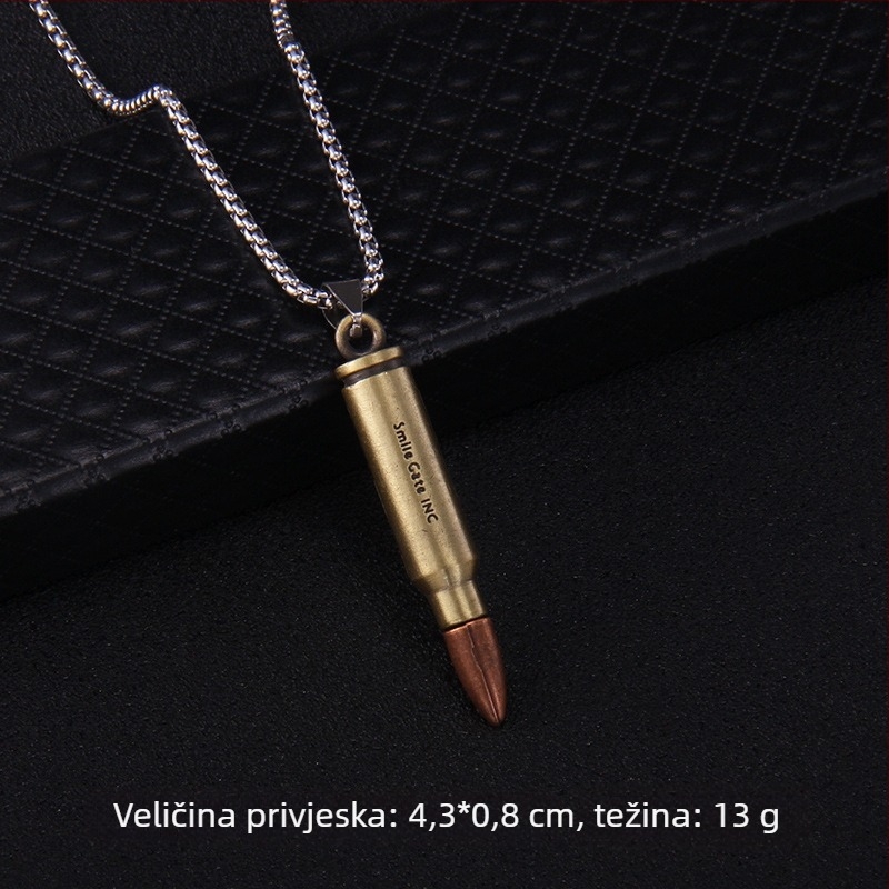 Unisex ogrlica od nehrđajućeg čelika za džemper, privjesak od čahure metka, geometrijski dizajn, duljina 61–70 cm