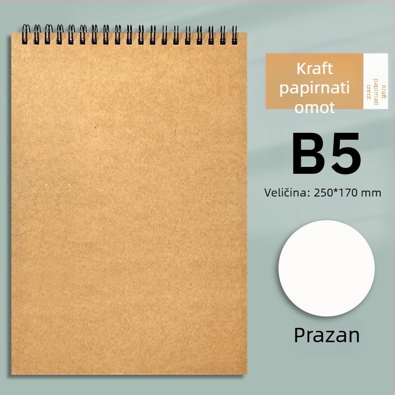 Spiralni bilježnica od Kraft papira, format B5, debela, s preklopnim gornjim dijelom, linijski i kvadratni blok, minimalistički stil za studente i magistarske ispite