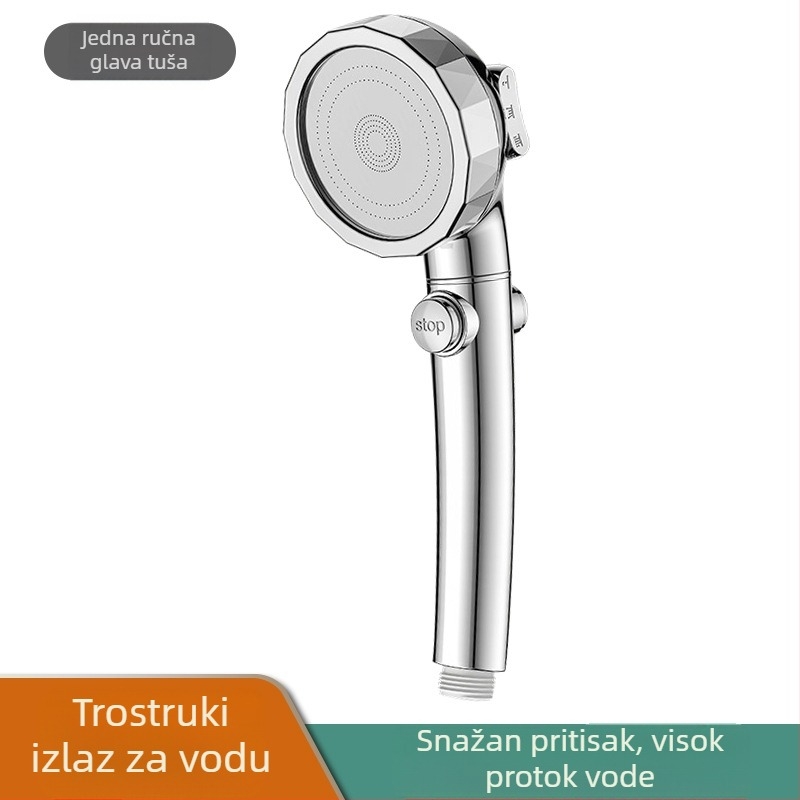 Sprch glav s povećanim tlakom i setom crijeva — kišni tuš, masaža, mjehurići, ABS, kružni oblik, zatvaranje vode jednim dodirom