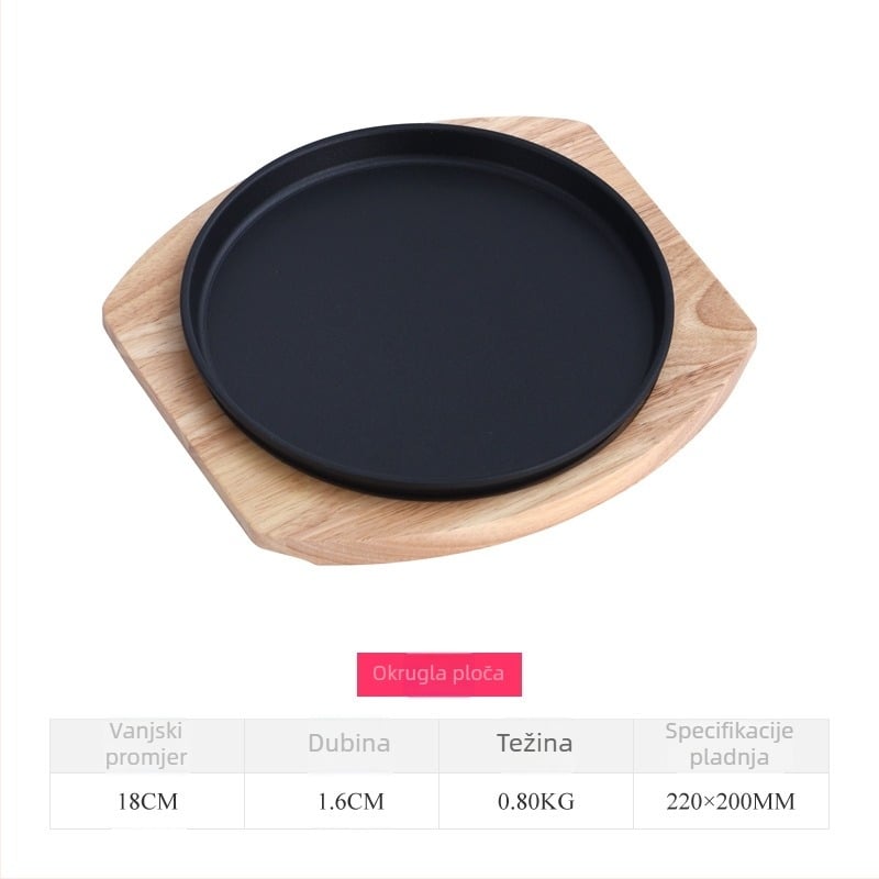 Premium debeli ljevani grill tiganj za roštilj i biftek, indukcijski kompatibilan, okruglog oblika