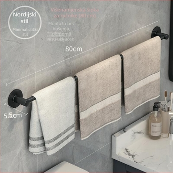 Zidni stalak za ručnike bez bušenja, 80 cm, aluminijska legura, set od 2 komada