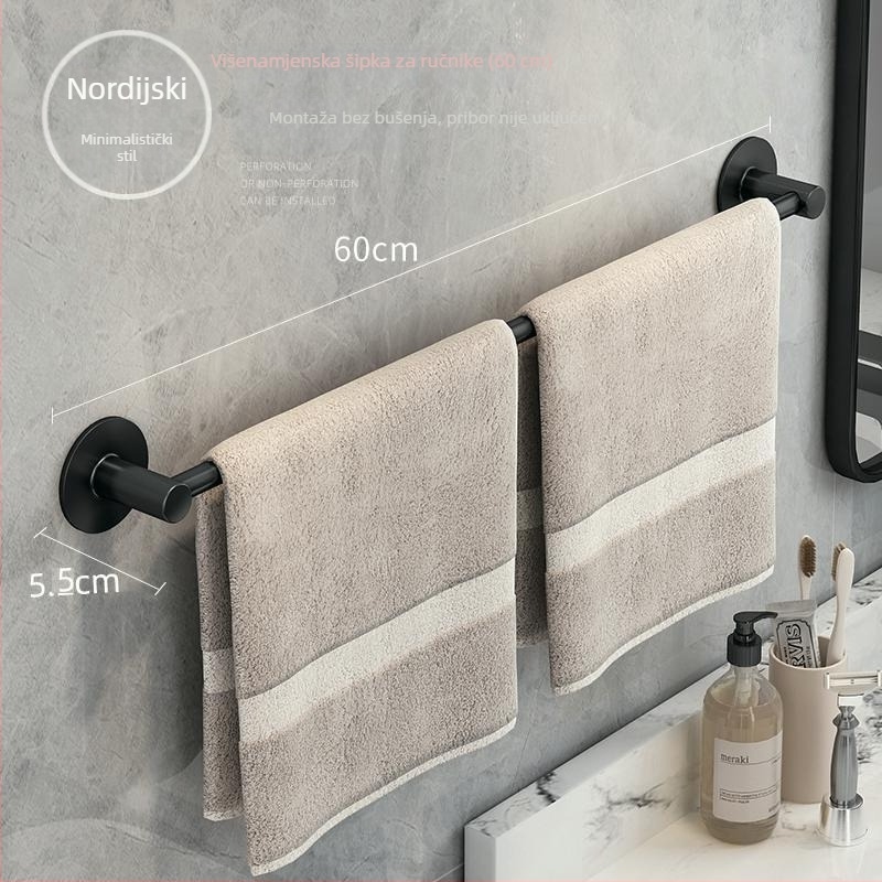 Zidni stalak za ručnike bez bušenja, 80 cm, aluminijska legura, set od 2 komada