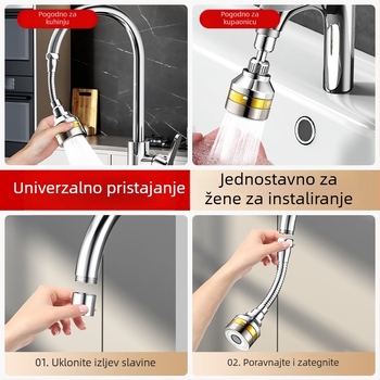 Univerzalni produžni nastavak za kuhinjsku slavinu s okretivim izljevom za sudoper, zaštita od prskanja, trostupan booster priključak