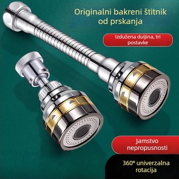 Univerzalni produžni nastavak za kuhinjsku slavinu s okretivim izljevom za sudoper, zaštita od prskanja, trostupan booster priključak