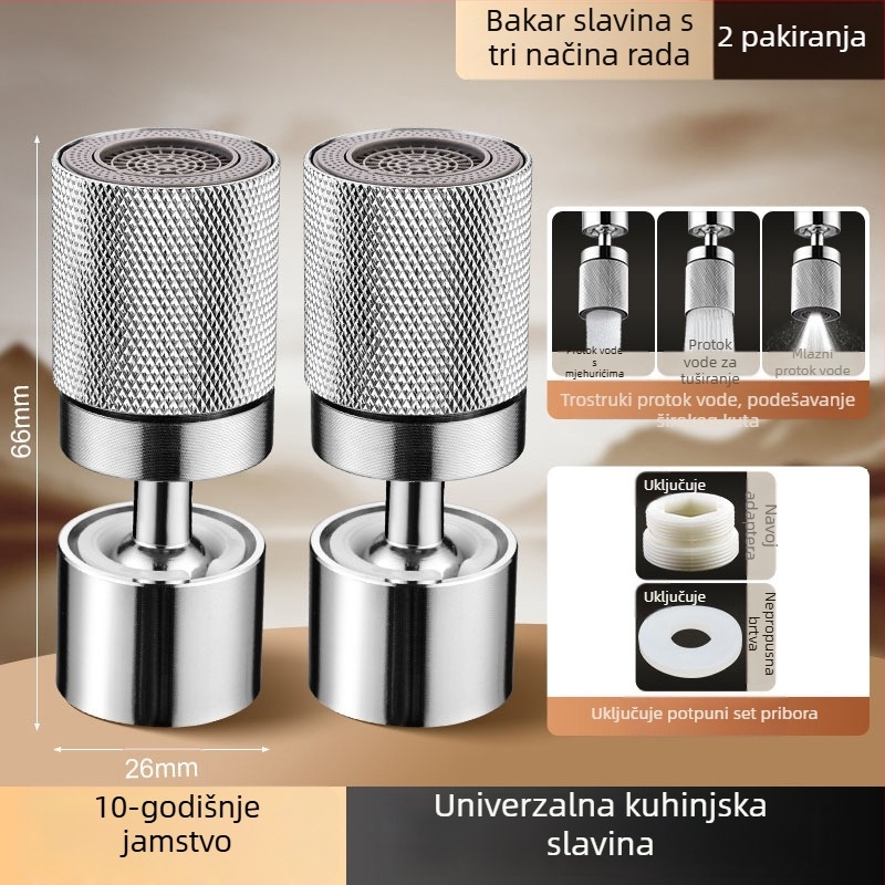 Nerđajući čelična kuhinjska slavina s anti-splash mlaznicom, univerzalnim priključkom i 360° okretivnim produženjem
