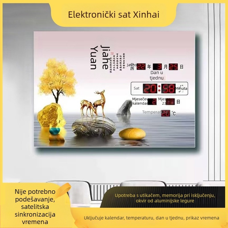 Elektronički zidni sat s vječnim kalendarom, prikazom temperature i LED zaslonom – dnevni boravak dekor