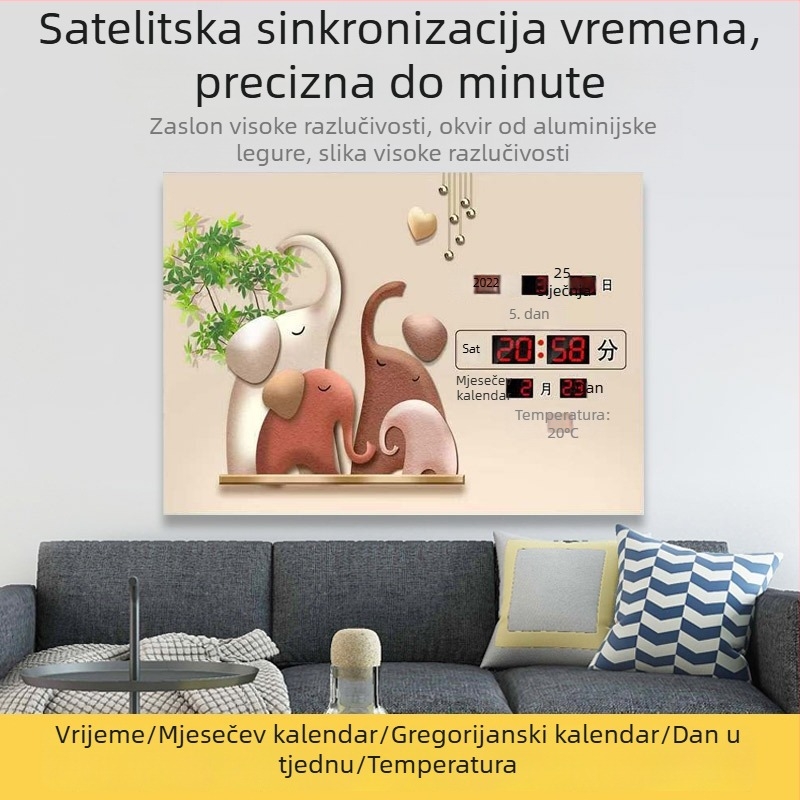 Elektronički zidni sat s vječnim kalendarom, prikazom temperature i LED zaslonom – dnevni boravak dekor