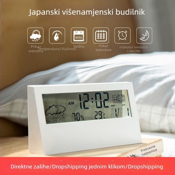 Proziran studentski budilnik za stolni prostor, višefunkcijski elektronički budilnik s temperaturom i vlagom