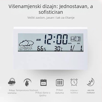 Proziran studentski budilnik za stolni prostor, višefunkcijski elektronički budilnik s temperaturom i vlagom
