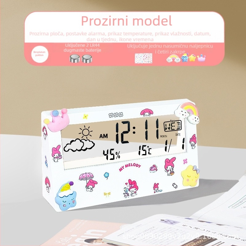 Proziran studentski budilnik za stolni prostor, višefunkcijski elektronički budilnik s temperaturom i vlagom