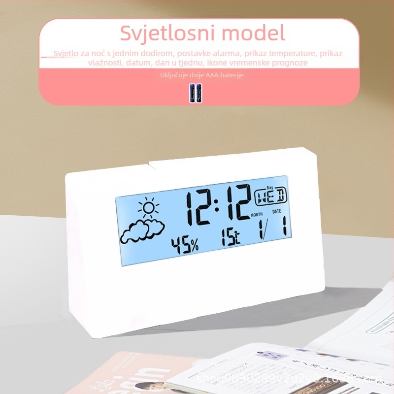 Proziran studentski budilnik za stolni prostor, višefunkcijski elektronički budilnik s temperaturom i vlagom