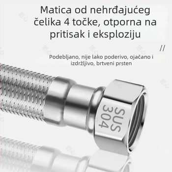 Vodni vodovod od pletene 304 nehrđajućeg čelika za toplu i hladnu vodu, za kućni WC i bojler, visokotlačna produžna cijev 1/2 inča
