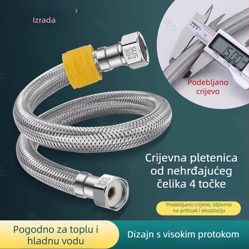 Vodni vodovod od pletene 304 nehrđajućeg čelika za toplu i hladnu vodu, za kućni WC i bojler, visokotlačna produžna cijev 1/2 inča