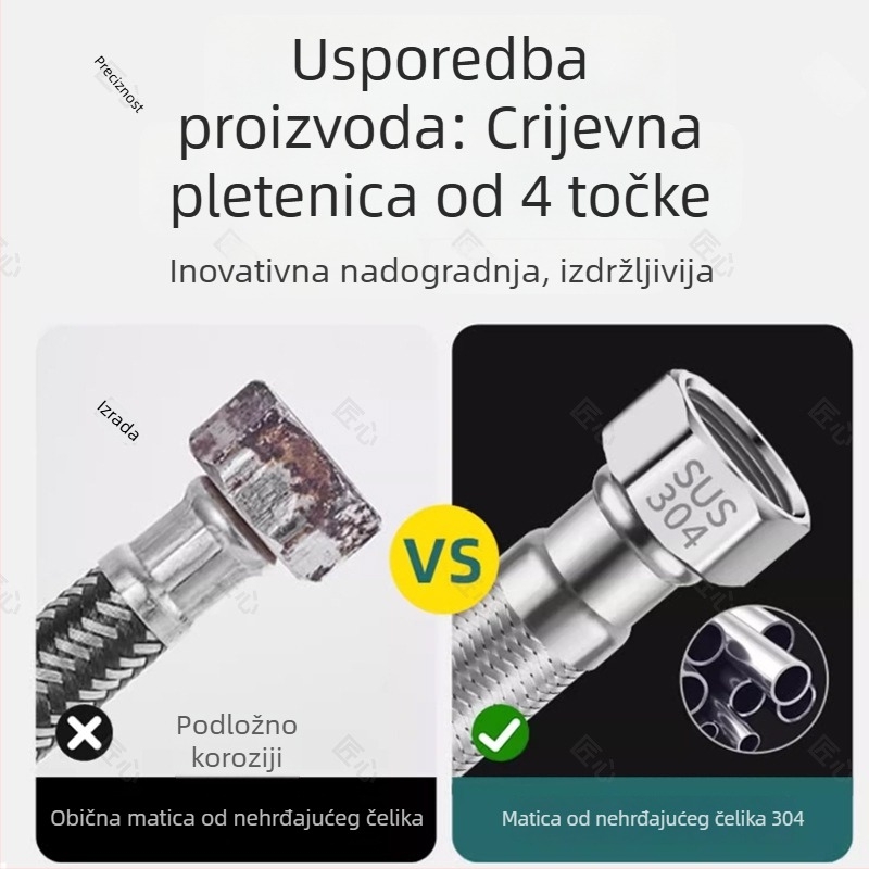 Vodni vodovod od pletene 304 nehrđajućeg čelika za toplu i hladnu vodu, za kućni WC i bojler, visokotlačna produžna cijev 1/2 inča
