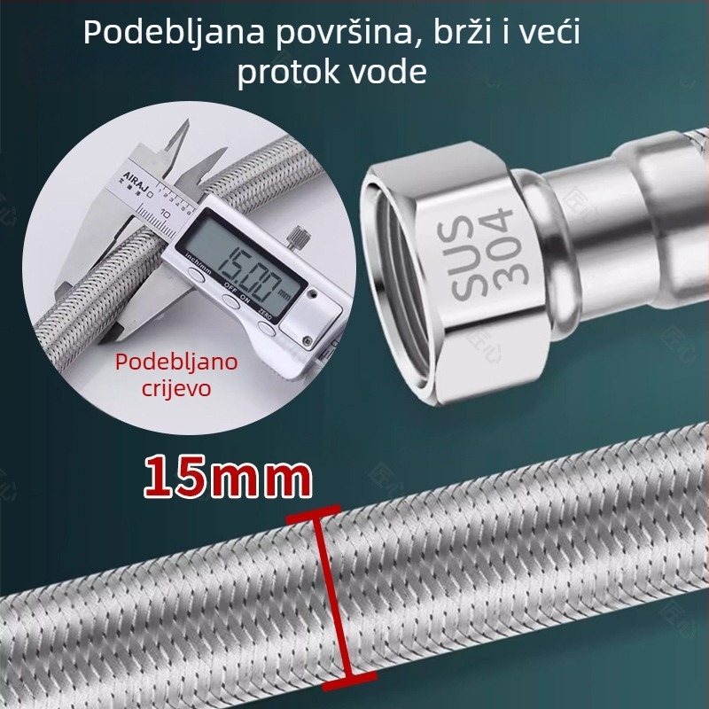 Vodni vodovod od pletene 304 nehrđajućeg čelika za toplu i hladnu vodu, za kućni WC i bojler, visokotlačna produžna cijev 1/2 inča