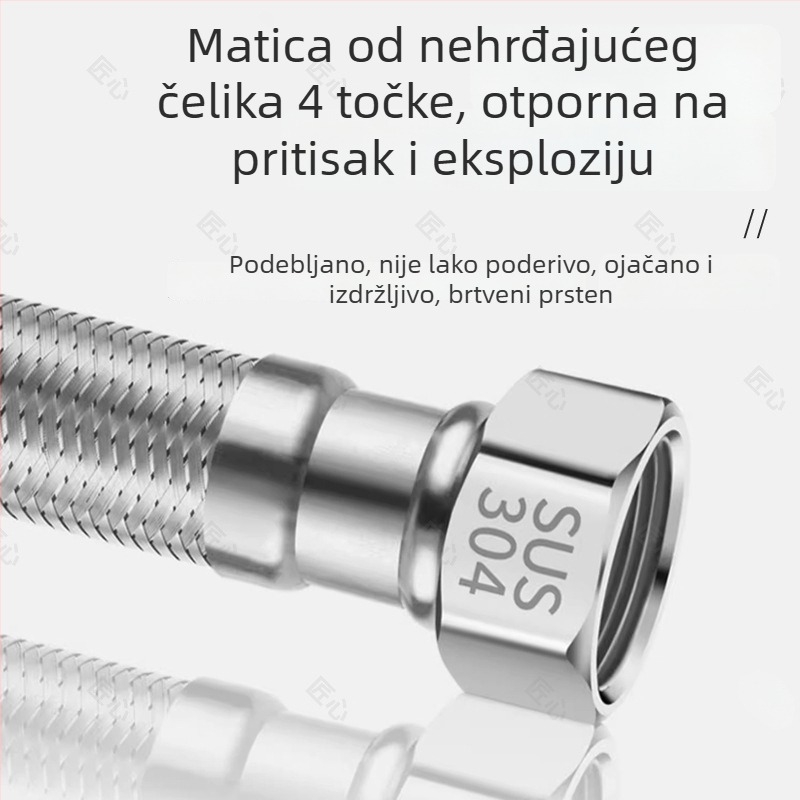 Vodni vodovod od pletene 304 nehrđajućeg čelika za toplu i hladnu vodu, za kućni WC i bojler, visokotlačna produžna cijev 1/2 inča
