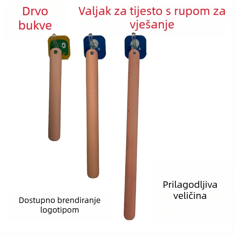 Valjak za tijesto od bukovine s rupom za vješanje, drveni valjak za kućnu i komercijalnu pečenje, mogućnost tiskanja teksta logotipa