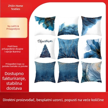 Plavi abstraktni jastučni omotač sa zlatnim rubom, inkjet tisak, Peach Skin materijal, kućna dekoracija