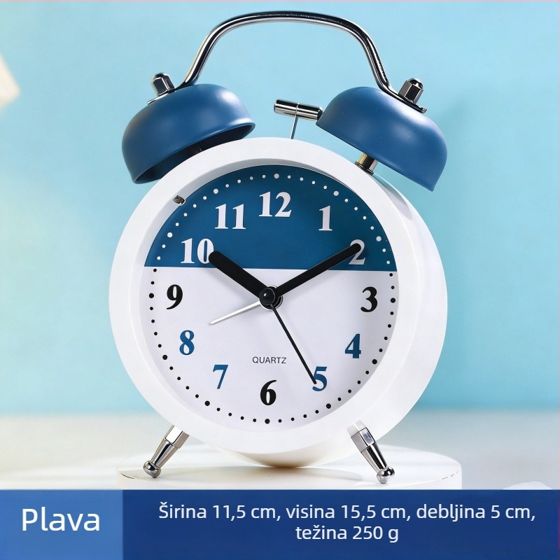 Nova minimalistička metalna budilica, retro okrugli stolni sat s tihim pogonom i brojčanim ciframa, budilica visokog zvuka za studentske domove