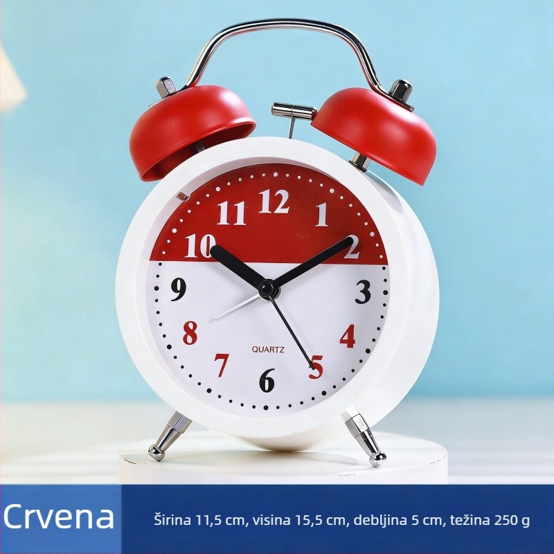 Nova minimalistička metalna budilica, retro okrugli stolni sat s tihim pogonom i brojčanim ciframa, budilica visokog zvuka za studentske domove