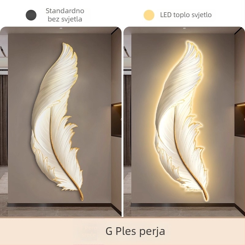 LED osvijetljena zidna dekorativna slika za ulazni hodnik s motivom perja, luksuznog izgleda