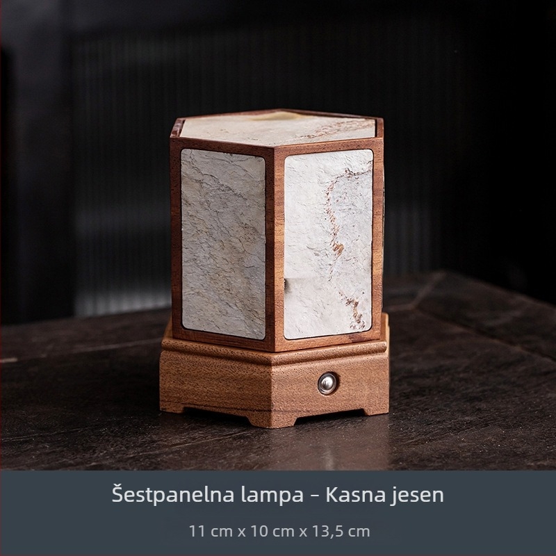 Lampa od orašćevog drveta za čajnu sobu, atmosfera lampa za smještaj, Zen svjetiljka dekor, kamena stolna lampa