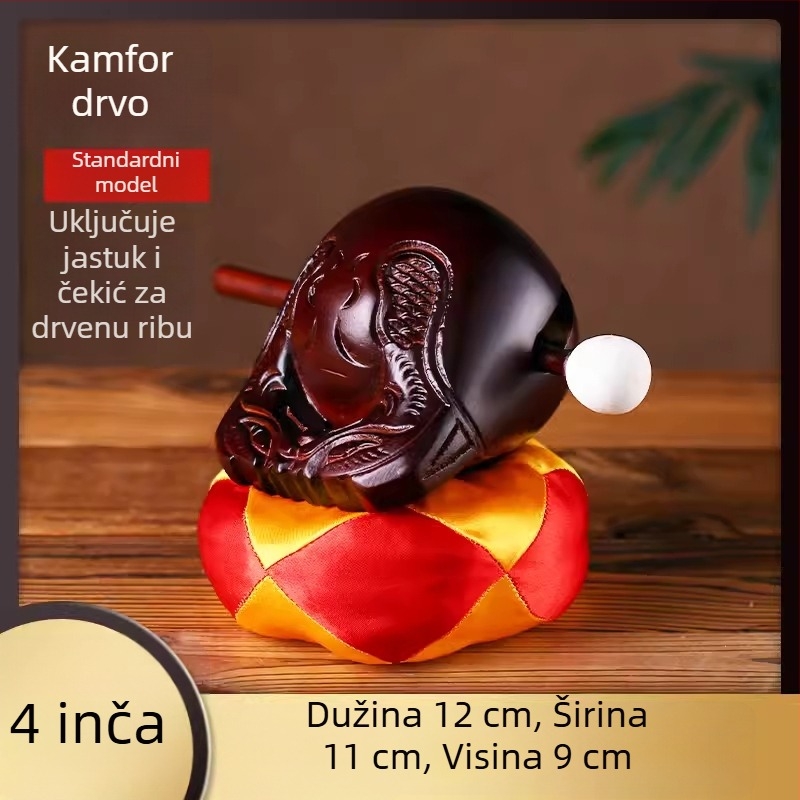 Drveni Muyu riba od kamfornog drveta – set s jastukom i čekićem, veličine 3.5–8 inča