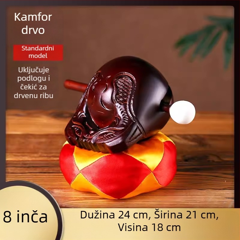 Drveni Muyu riba od kamfornog drveta – set s jastukom i čekićem, veličine 3.5–8 inča