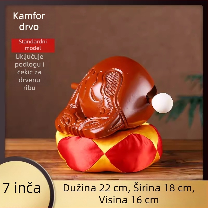 Drveni Muyu riba od kamfornog drveta – set s jastukom i čekićem, veličine 3.5–8 inča