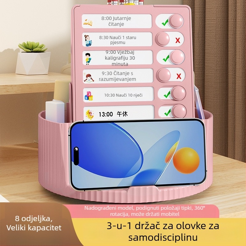Držač olovaka velikog kapaciteta s 360° rotacijskim višefunkcionalnim dizajnom, uključuje list za zapis i planiranje za ljetne praznike.