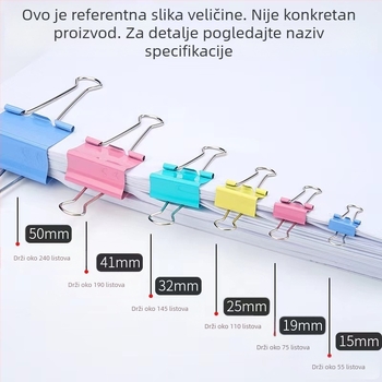 Šarene klipse za dokumente od nehrđajućeg čelika, 15 mm, paket 60 kom., uredski pribor, jačeg dizajna