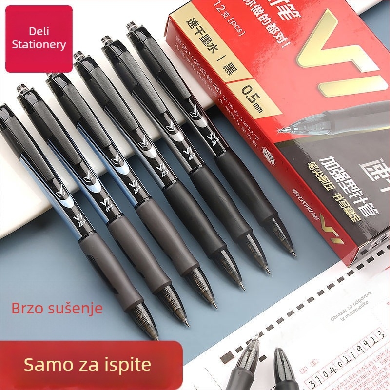 Deli ispitna olovka V1 – izvučno neutralno pero za učenike, brzo sušeće tinte, crna tinta