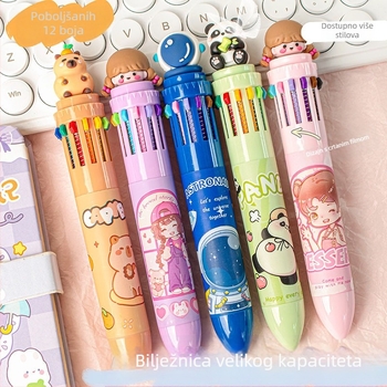 Set od 12 boja kugličnih pera s gumbom za aktivaciju — za učenike, dnevnik, označavanje, bojanje markerima
